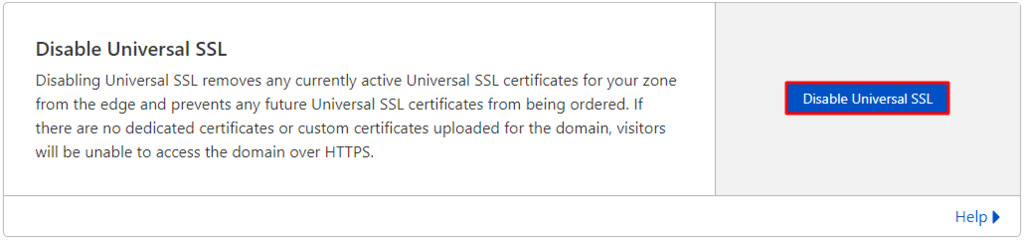 Opción para desactivar el SSL Universal de Cloudflare