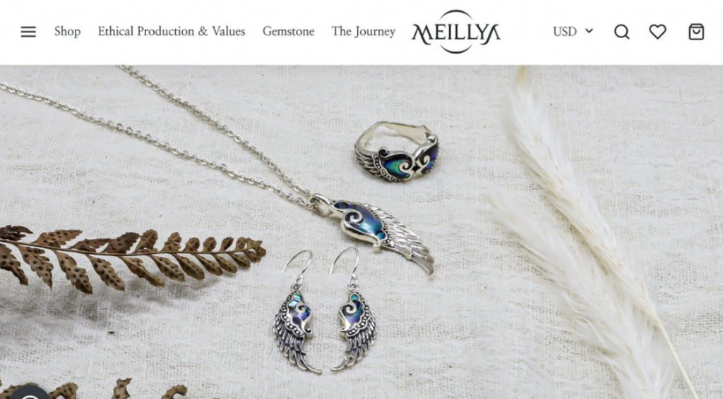 Página de inicio del sitio de joyería Meillya