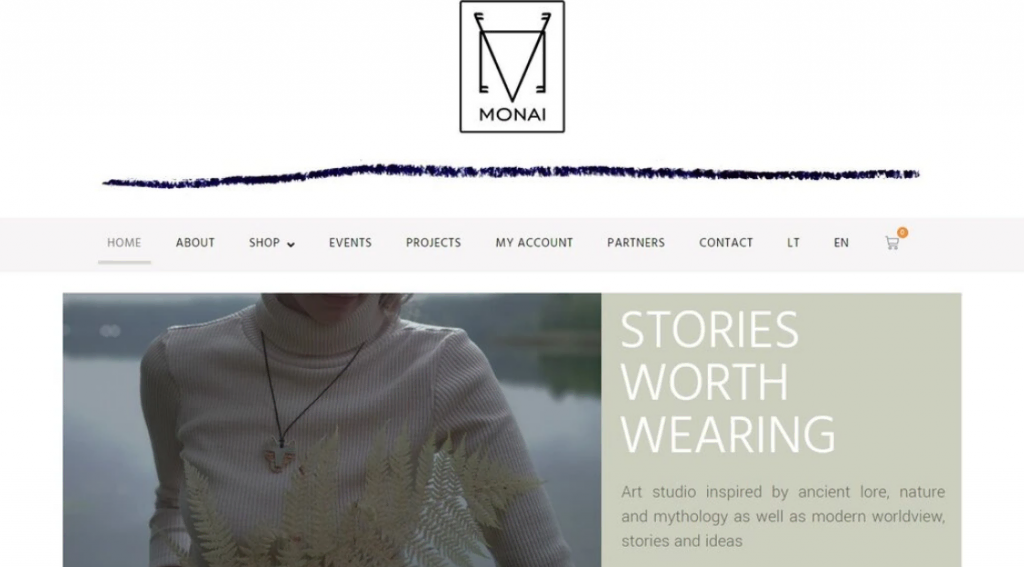 Página del sitio web de joyería hecha a mano Monai
