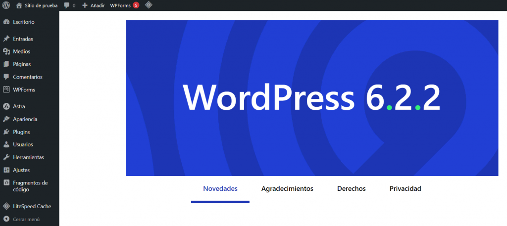 Panel de control de WordPress