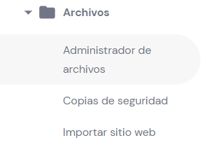 Sección Administrador de archivos en el menu del hPanel