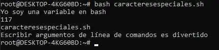 La terminal muestra el uso de algunos caracteres especiales en bash.