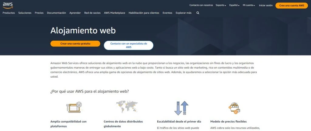 Página web de Amazon Web Services sobre Cloud hosting