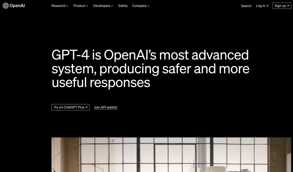 Landing page de GPT-4 by OpenAI
