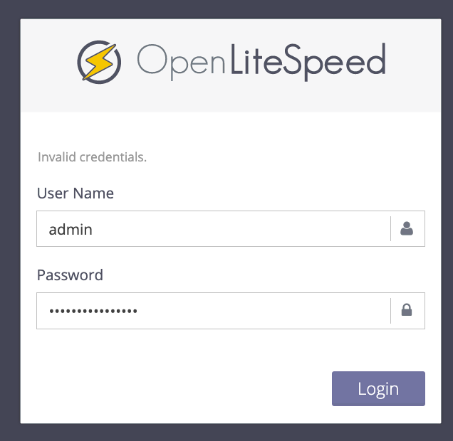Pantalla de inicio de OpenLiteSpeed.