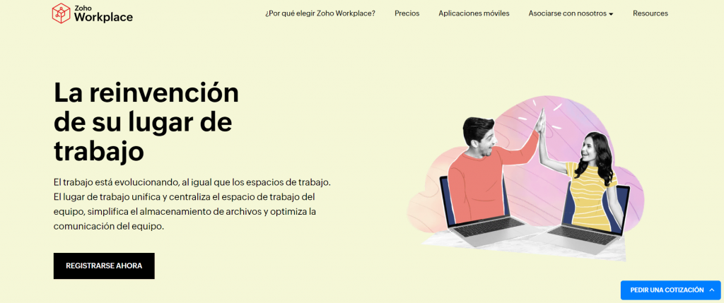 Imagen del sitio web de Zoho Workplace.
