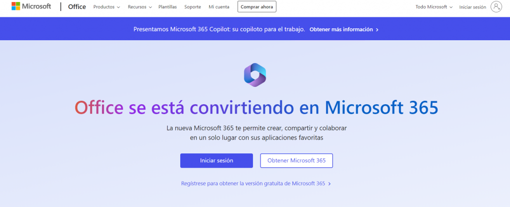 Imagen del sitio web de Microsoft 365.