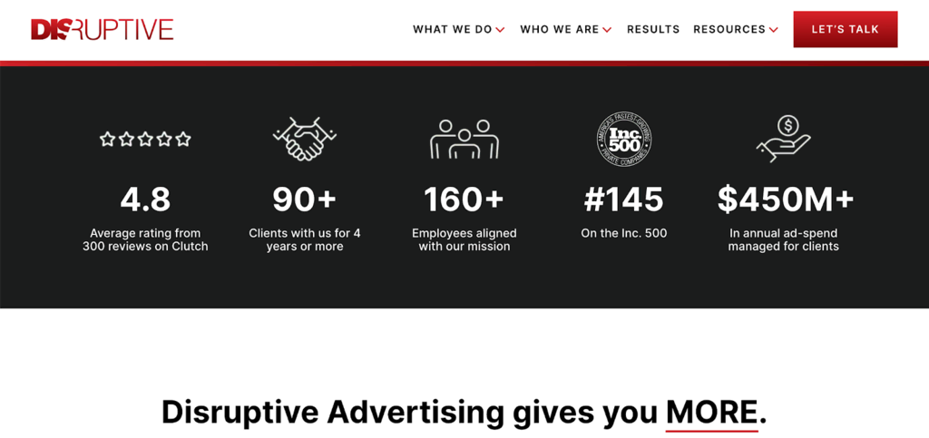 Imagen del sitio web de la agencia de marketing Disruptive Advertising.