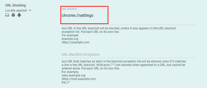 Ejemplo de URL bloqueada con Blocklist URL.