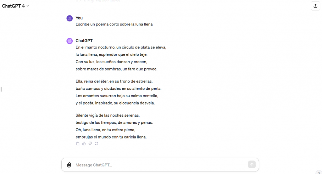 Ejemplo de un poema creador por ChatGPT.