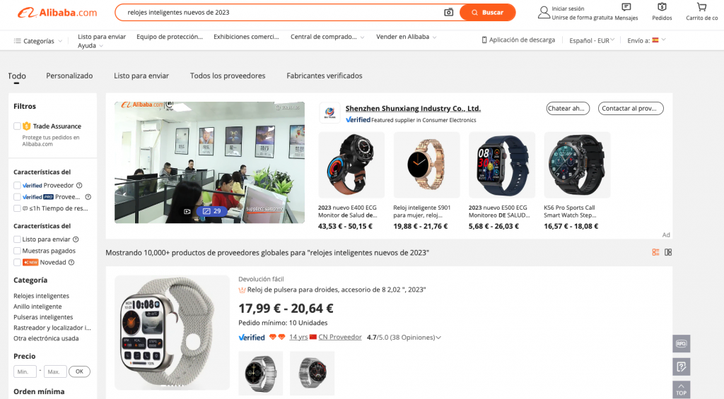 Productos para vender: smartwatches de Alibaba