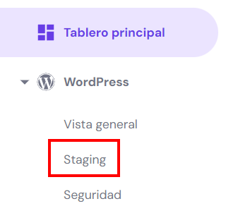 Opción Staging de la sección WordPress de hPanel