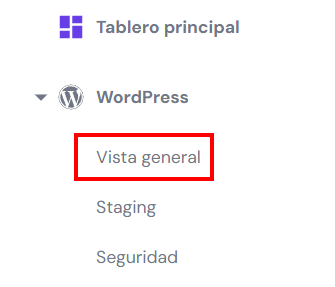 Opción Vista general de WordPress en hPanel