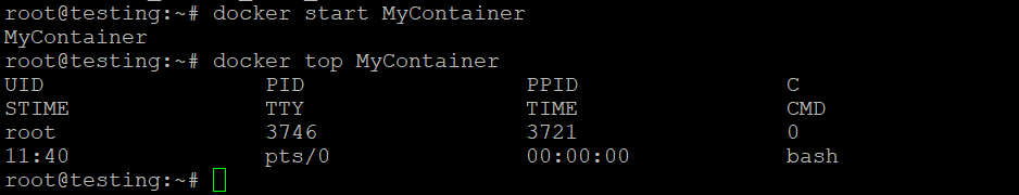 El comando Docker top muestra el proceso superior de un contenedor en ejecución.