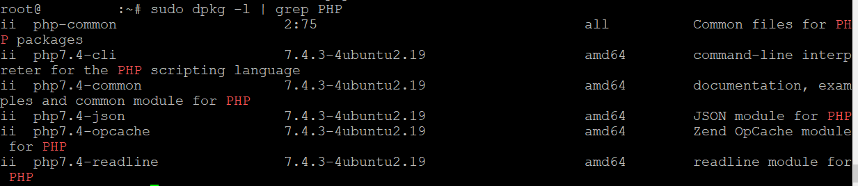 Ejemplo de paquetes instalados relacionados con PHP en Ubuntu