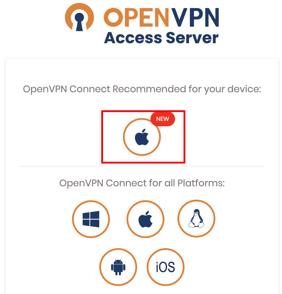 La vista principal del panel del cliente OpenVPN para una máquina macOS