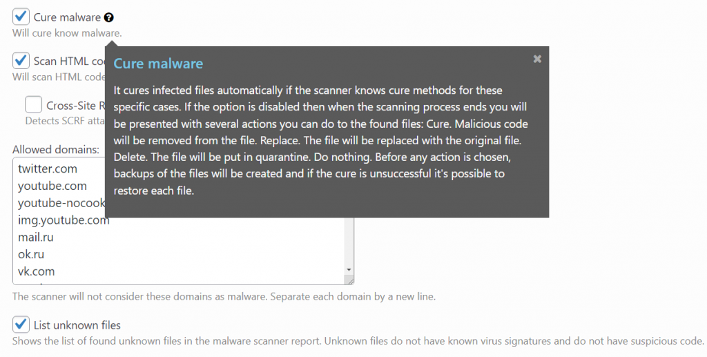 Opción Curar Malware de Security & Malware Scan de CleanTalk