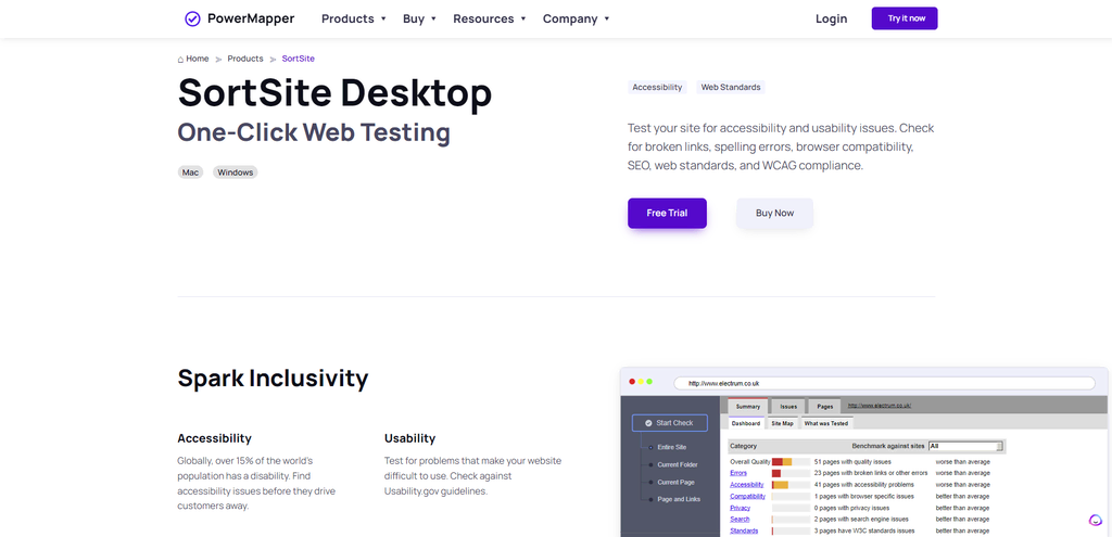 Sitio web de SortSite Desktop