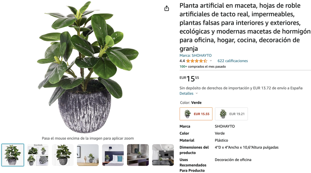 Ejemplo de plantas artificiales para hacer y vender de Amazon