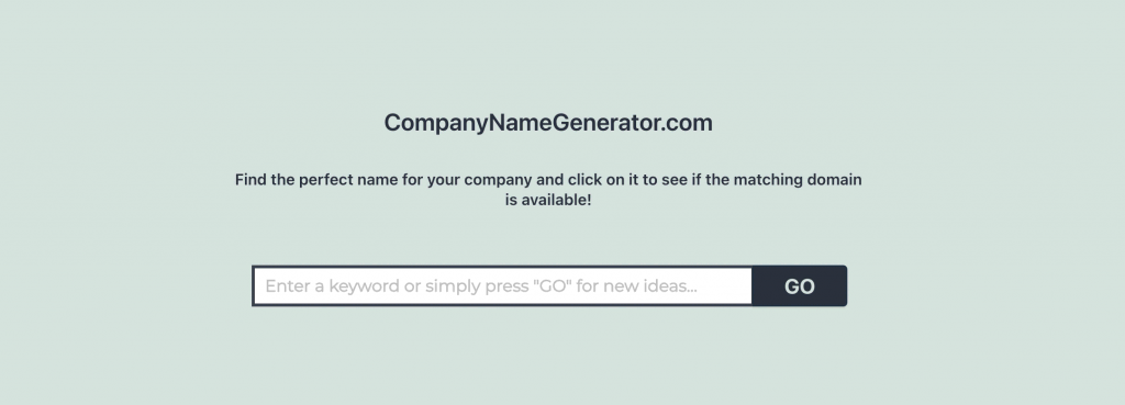 Página de inicio de Company Name Generator