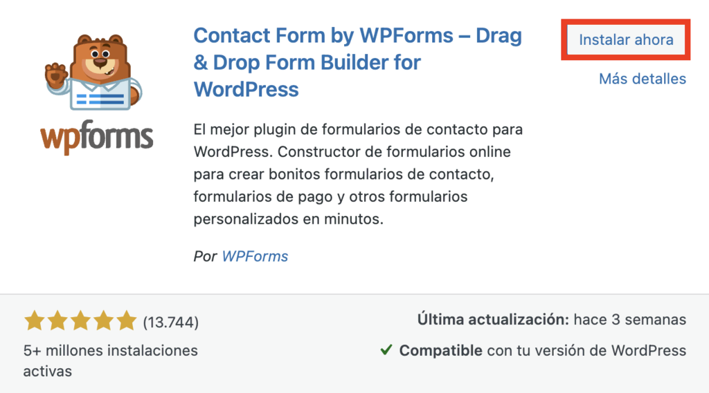 Plugin Contact Form de WordPress