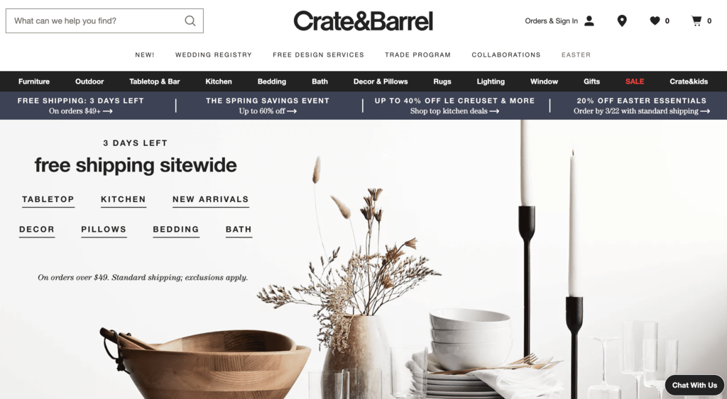 Sitio web de Crate & Barrel