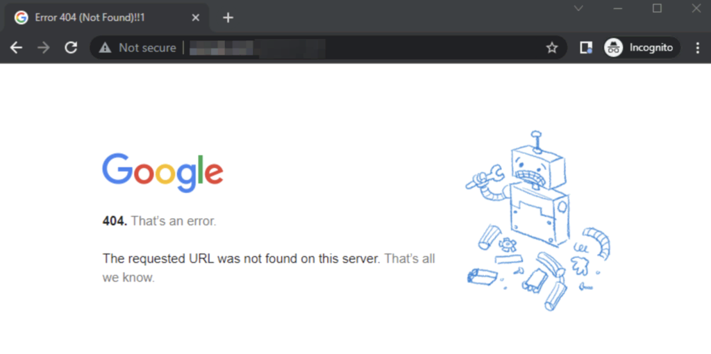 Error 404 en Google Chrome