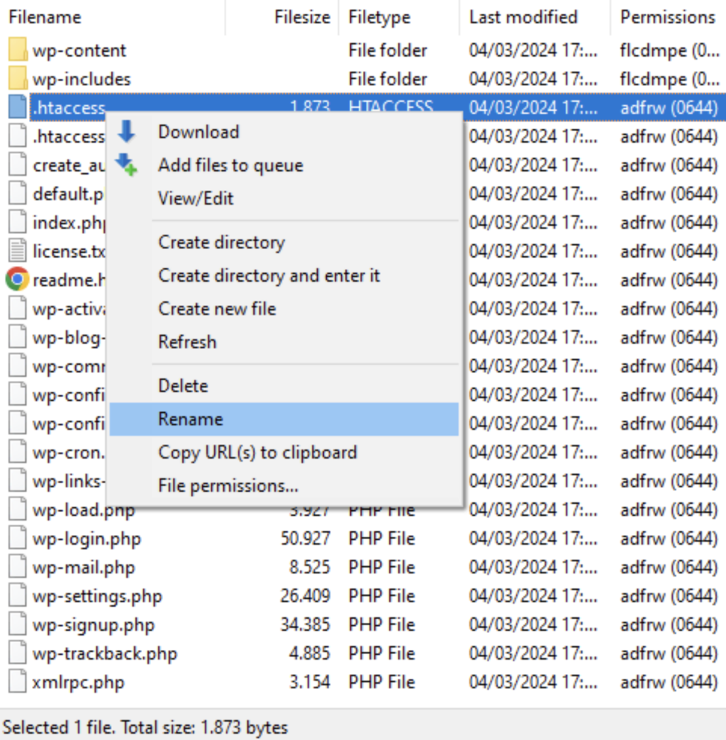 Carpetas y archivos de FileZilla