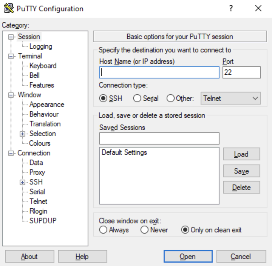 Configuración de Putty