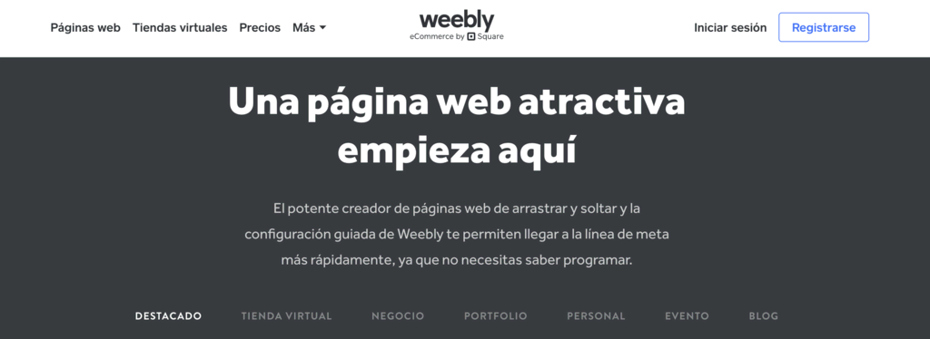 Sitio web de Weebly