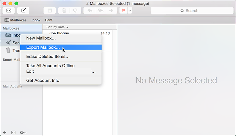 Exportar buzón de Mac Mail